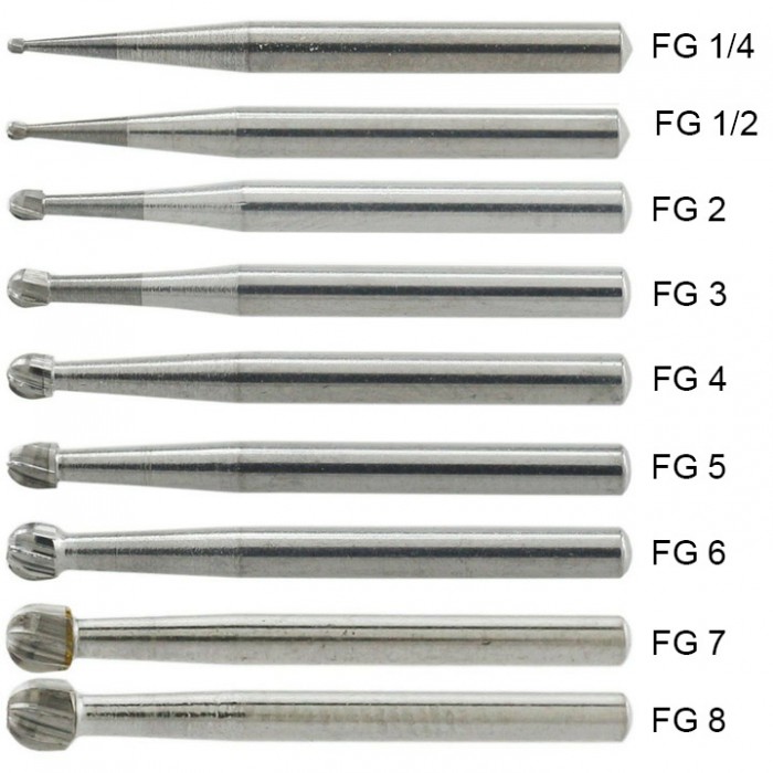 10Pcs FG 1/4 1/2 1 2 3 4 5 6 7 8# Dental Friction Grip Shank Round Carbide Burs