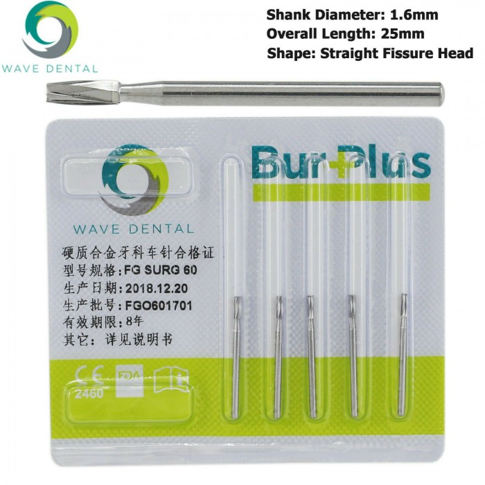 10Pcs FG 60 Carbide Burs Dental Friction Grip Straight Fissure Head