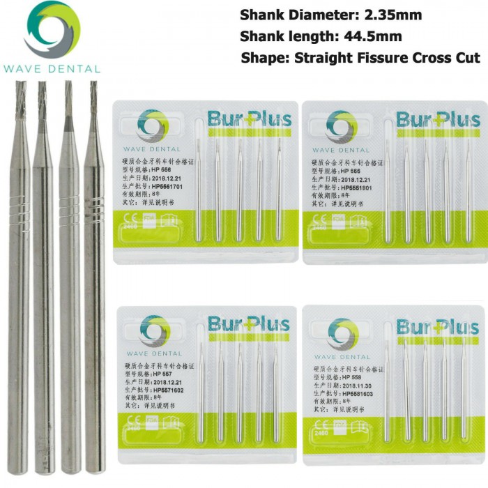 10Pcs HP 555 556 557 558 Bur Dental Carbide Burs Straight Fissure Cross Cut Burs