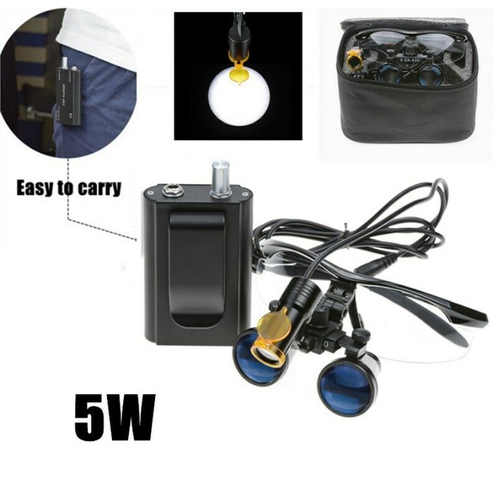 Dental 5W LED Headlight with Filter + 3.5X Surgeon Loupe Black