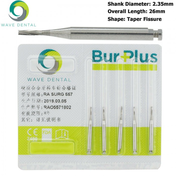 10Pcs RA Surgical 557 Burs Dental Latch-type Taper Fissure Carbide Burs