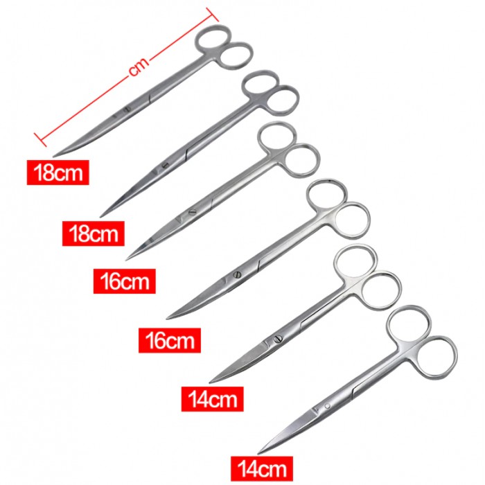 14cm/16cm/18cm Stainless Steel Dental Surgical Scissors Set SS Straight & Curved Tips