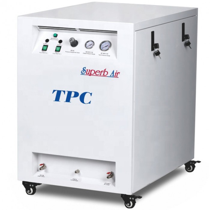 TPC 0.75 HP/ 550W Silent Mobile Dental Oil Free Air Compressor with Metal Cabinet