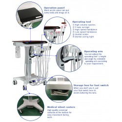 Greeloy GU-P302S Mobile Dental Cart Treatment Unit+ Curing Light + Scaler Handpiece+ Air Compressor