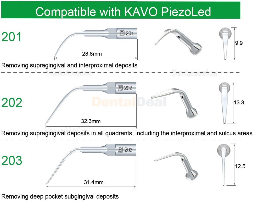 5Pcs Refine&reg; Ultrasonic Scaling Tips 201 202 203 Fit KAVO PiezoLed Ultrasonic Scaler