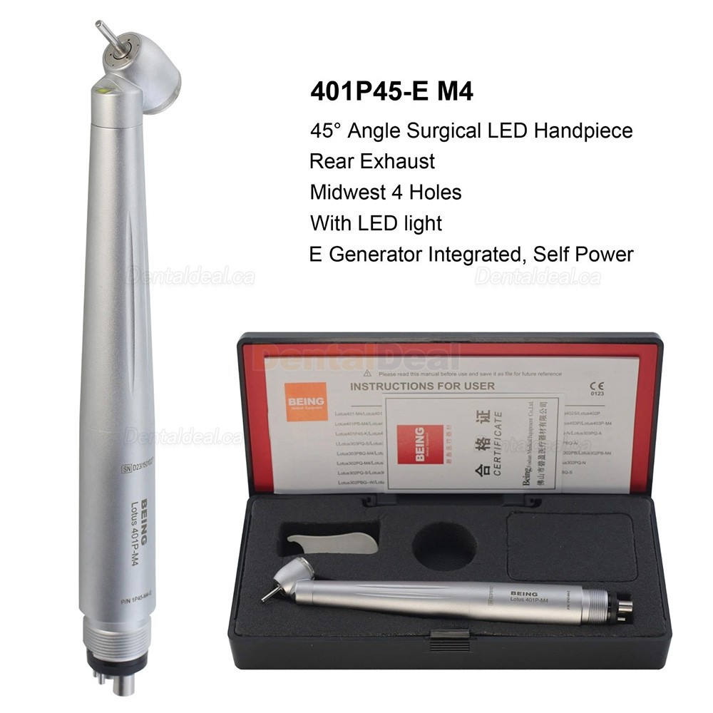 BEING 401P45 Dental 45&deg; Surgical Handpiece with LED E Genreator 4 Hole Standard Head