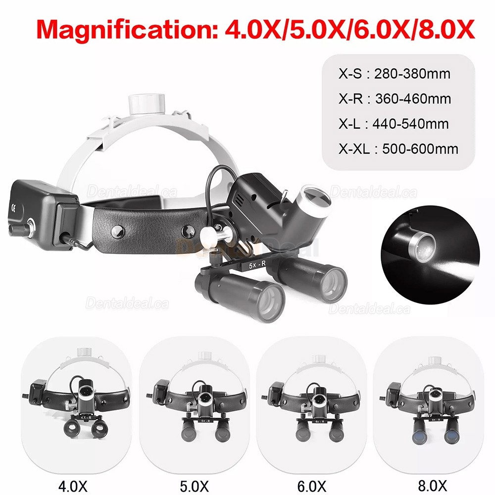YUYO 4.0X/5.0X/6.0X/8.0X-R Ergonomic Dental Surgical Ergo Loupe + 5W LED Headband Headlight