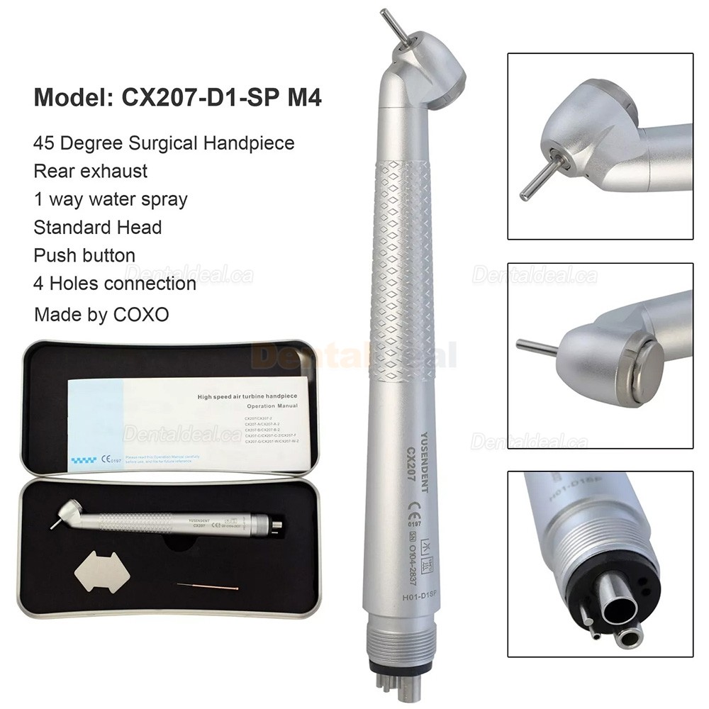 YUSENDENT COXO CX207-D1-SP Dental 45 Degree High Speed Surgical Handpiece with LED Light 4 Hole