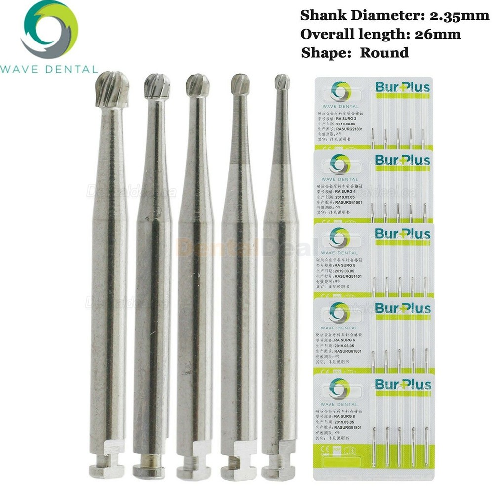 10Pcs Wave Dental RA Surgical Burs 2 4 5 6 8 Dental Latch-type Round Carbide Burs