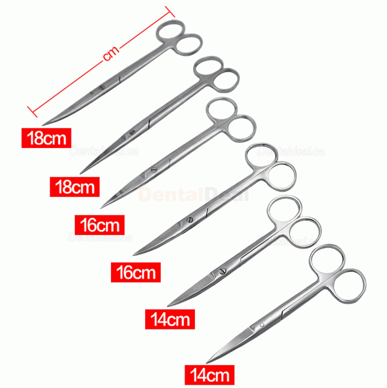 14cm/16cm/18cm Stainless Steel Dental Surgical Scissors Set SS Straight & Curved Tips