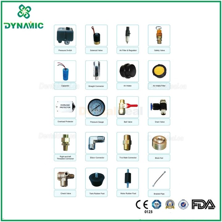 Dynamic DA7001CS 750W/1HP Dental Oilless Air Compressor 30L Tank with Silent Cabinet
