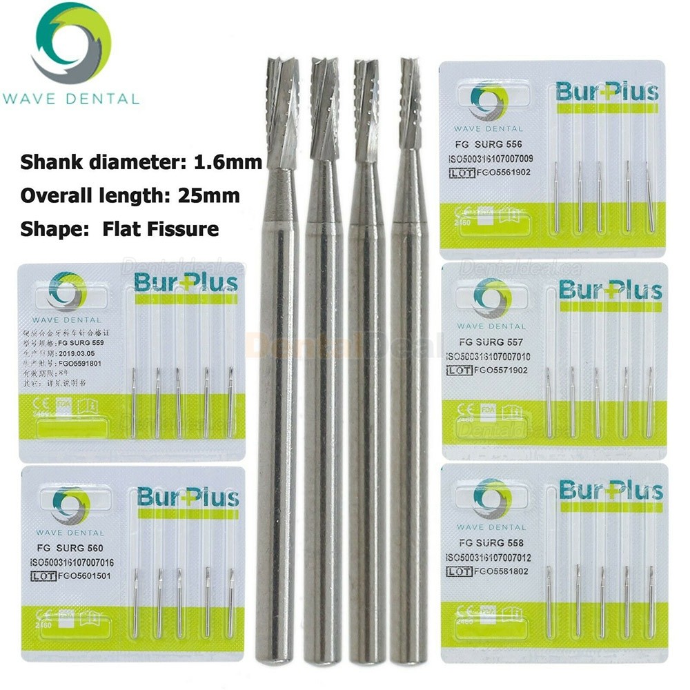 10Pcs FG Dental Surgical Burs 556 557 558 559 560 Friction Grip Flat Fissure Carbide Burs