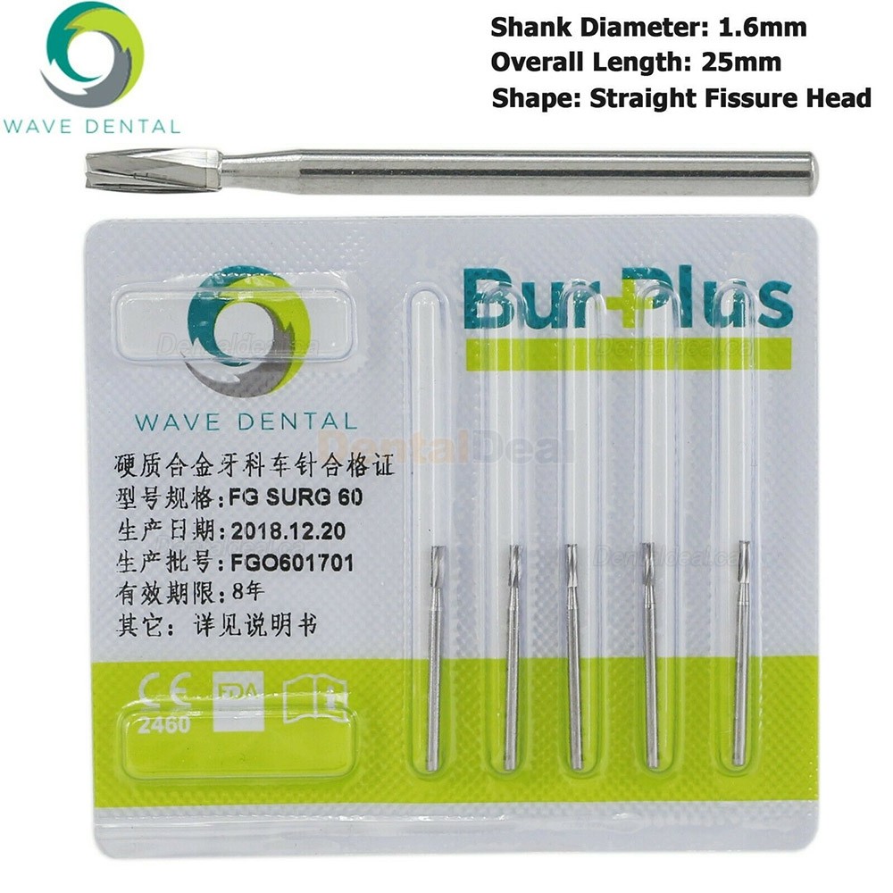 10Pcs FG 60 Carbide Burs Dental Friction Grip Straight Fissure Head