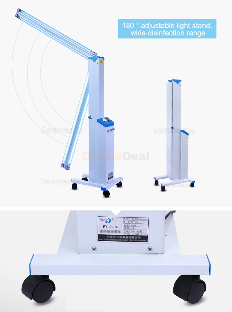 FY&reg; 30DC Mobile Medical UV+Ozone Disinfection Cart Ultraviolet Lamp Sterilizer Trolley Philips UVC Lamps Tube