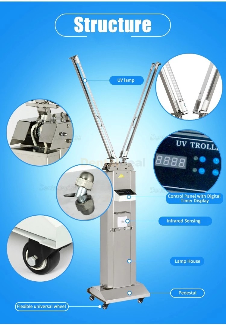FY UV + Ozone Disinfection Lamp Stainless Steel Ultraviolet UV Lamp Trolley With Infrared Sensor 120W-220W