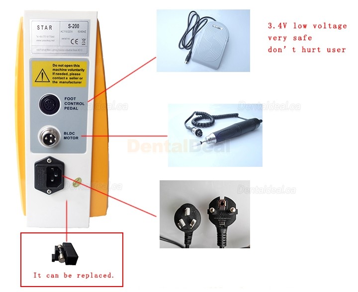 FASTRONG S-200 Brushless Dental Lab Micromotor 60K Handpiece with Hand/ Knee/ Foot Control