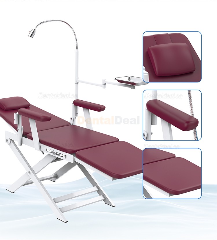 Portable Dental Folding Chair Movable Dental Chair with LED Light Lamp & Tray