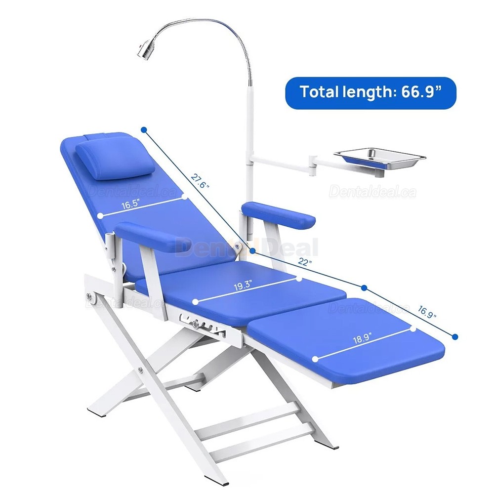 Portable Dental Folding Chair Movable Dental Chair with LED Light Lamp & Tray