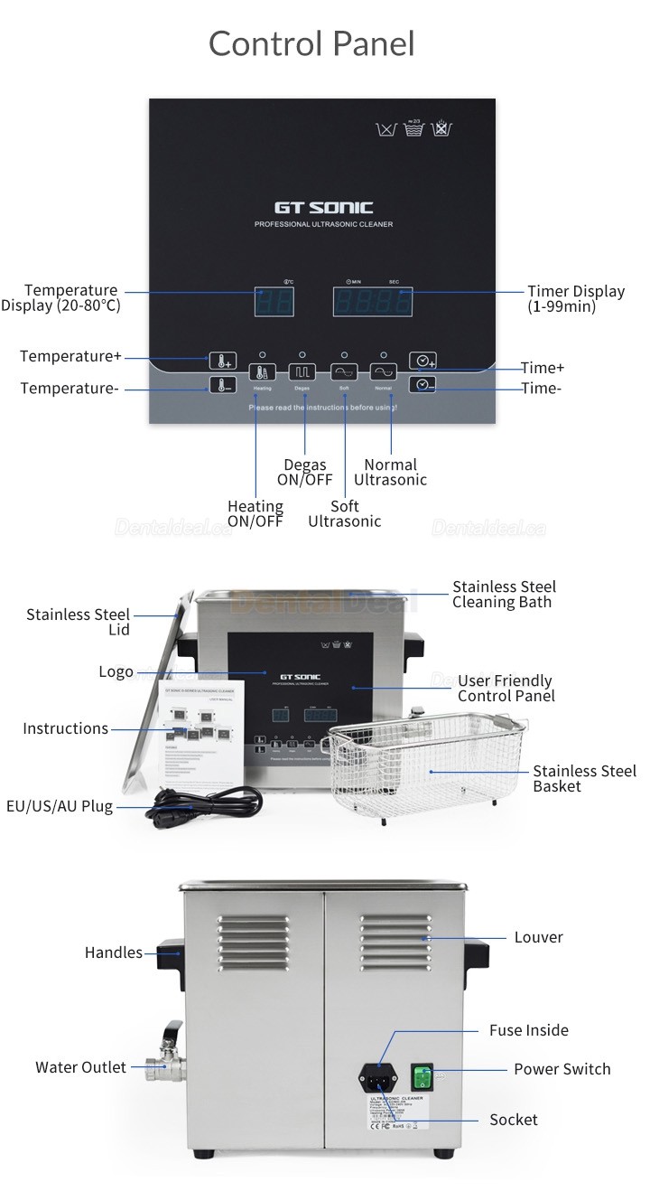 GT SONIC D-Series 2-27L 100-500W Digital Ultrasonic Cleaner with Heater