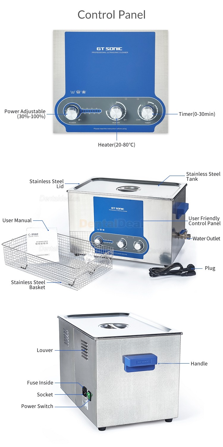 GT SONIC P-Series 2-27L 100-500W Ultrasonic Cleaner with Heater