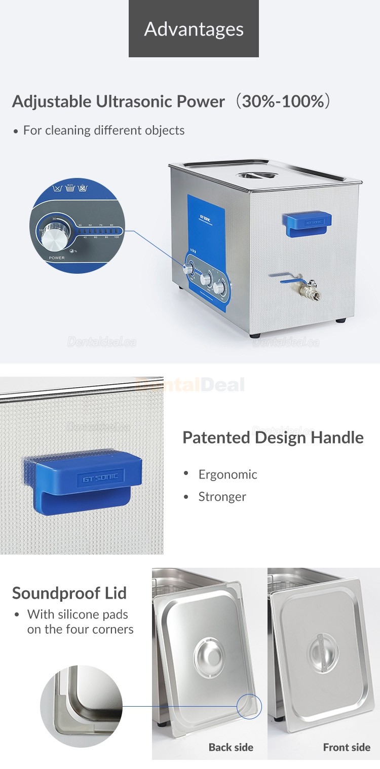 GT SONIC P-Series 2-27L 100-500W Ultrasonic Cleaner with Heater