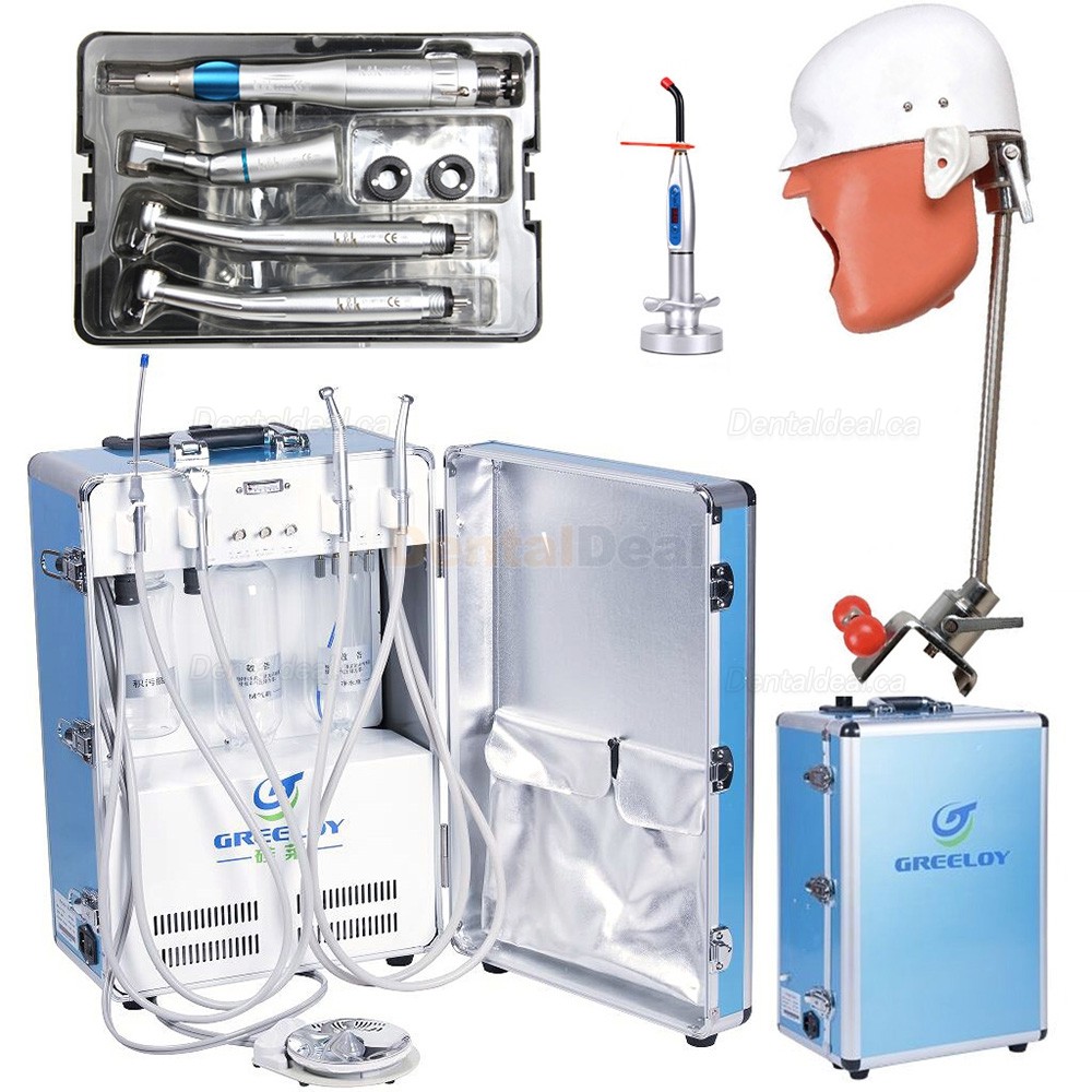 Greeloy GU-P204 Dental Portable Unit+ LY-L201 Handpiece Kit + Dental Phantom Head + Curing Light