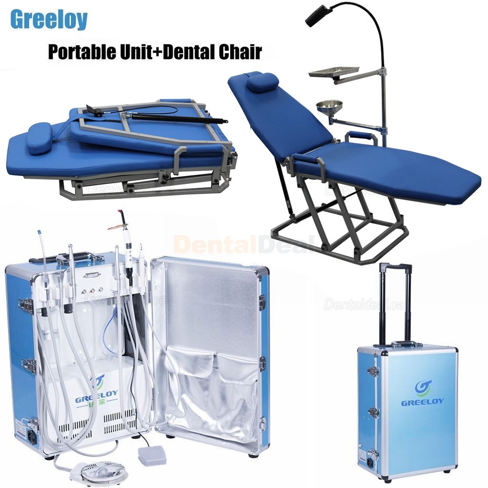 Greeloy GU-P206 Dental Portable Unit with Compressor + Folding Chair + Storage Bag Kit
