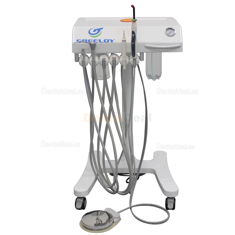 GREELOY&reg;GU-P302 Mobile Dental Delivery System Cart Unit + Curing Light + Scaler Handpiece + Fiber Optic