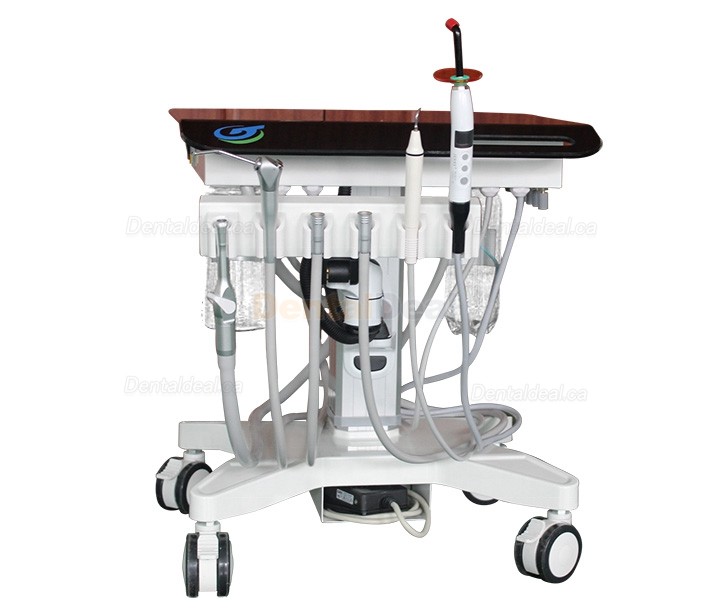 Greeloy GU-P302S Mobile Dental Cart Treatment Unit+ Curing Light + Scaler Handpiece+ Air Compressor