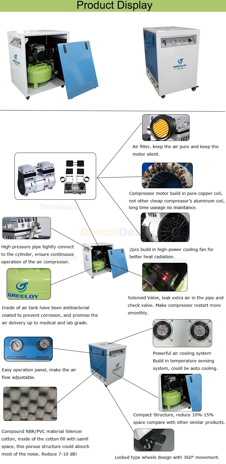 Greeloy&reg; GA-61X 600W/0.75HP Oil Free Silent Air Compressor with Silent Cabinet