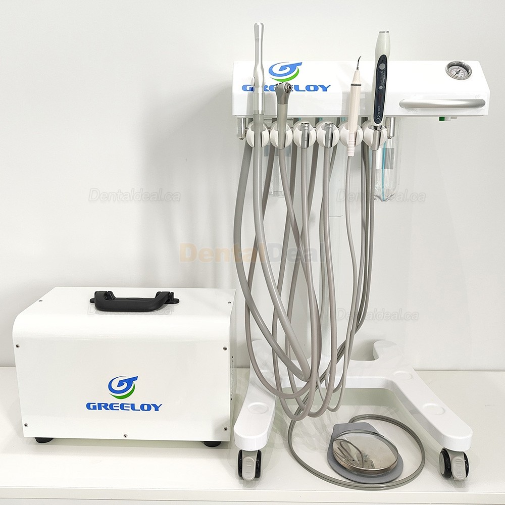 Greeloy GU-P302 Mobile Dental Cart Unit with Compressor GU-P300 + Curing Light+ Scaler Handpiece