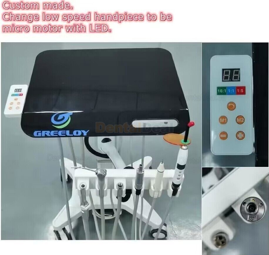 Greeloy GU-P302S Mobile Dental Delivery Cart Unit with Electric Motor, Scaler Handpiece & Curing Light