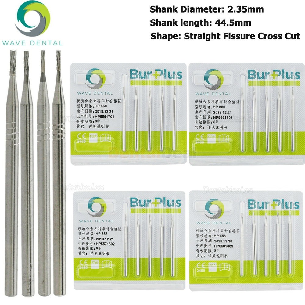 10Pcs HP 555 556 557 558 Bur Dental Carbide Burs Straight Fissure Cross Cut Burs