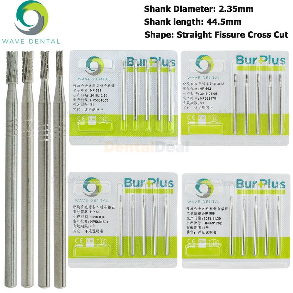 10Pcs HP 559 560 562 563 Dental Carbide Bur Straight Fissure Cross Cut Burs