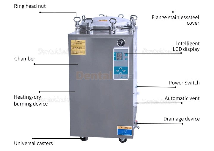 JIBIMED LS-LD 35L/ 50L/ 75L/ 100L/ 120L/ 150L Large Vertical Autoclave Steam Sterilizer 105℃ - 134℃ LED Display