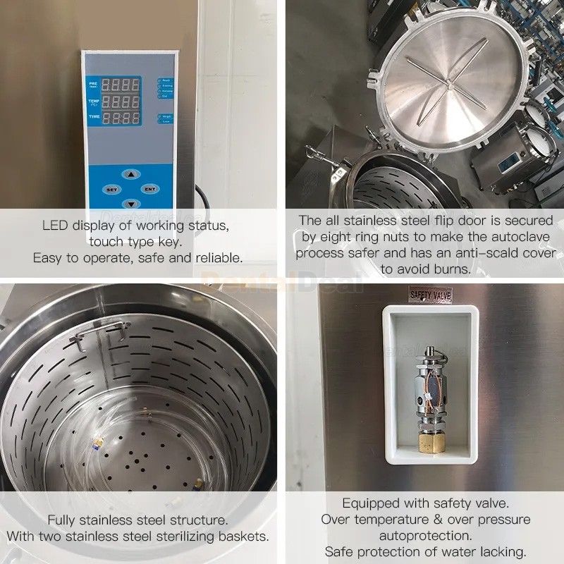 JIBIMED LS-LD 35L/ 50L/ 75L/ 100L/ 120L/ 150L Large Vertical Autoclave Steam Sterilizer 105℃ - 134℃ LED Display