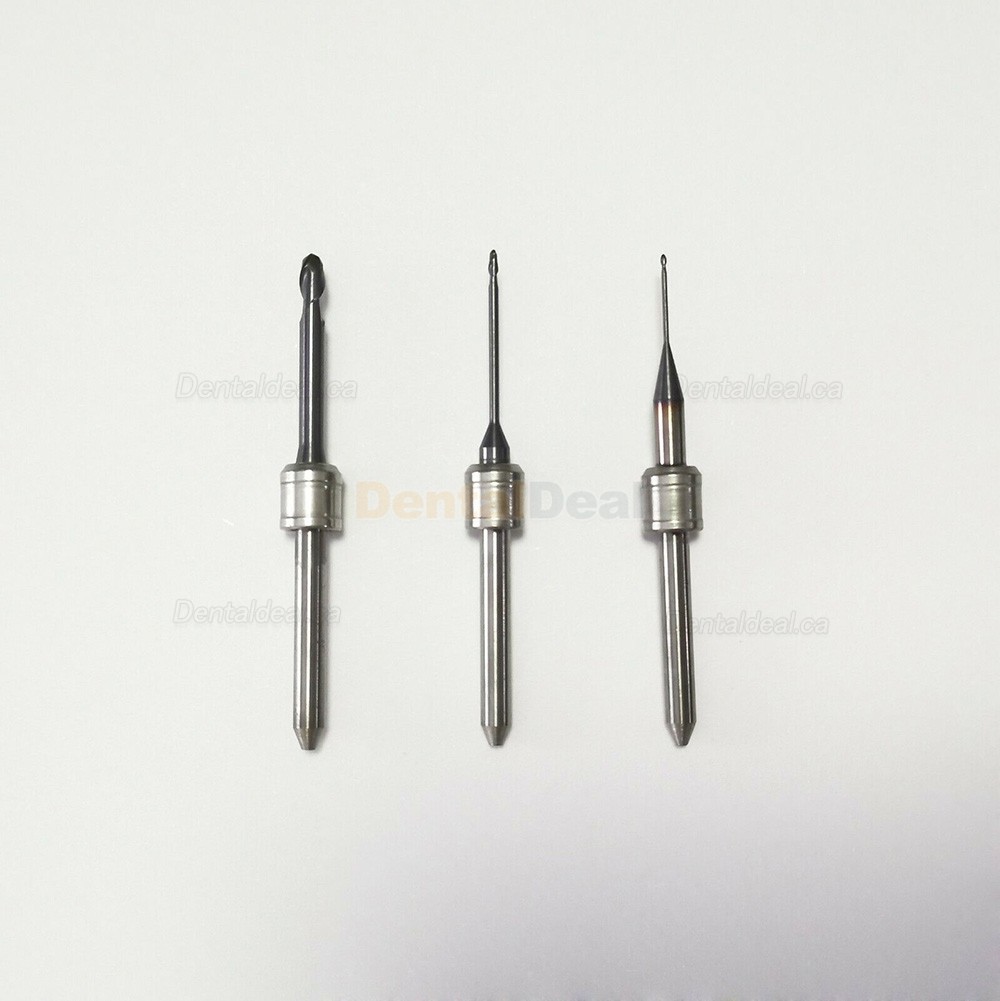 3Pcs Dental Milling Burs for CAD CAM Milling Machine 0.6/1.0/2.5mm Fit Amann Girrbach