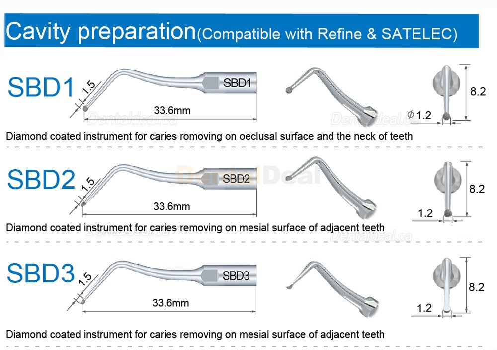 5Pcs Refine&reg; Cavity Preparation Ultrasonic Tips SBD1 SBD2 SBD3 SBD4 SBD5/6 SBDR SBDL SBD7L SBD7R Fit Satelec NSK DTE
