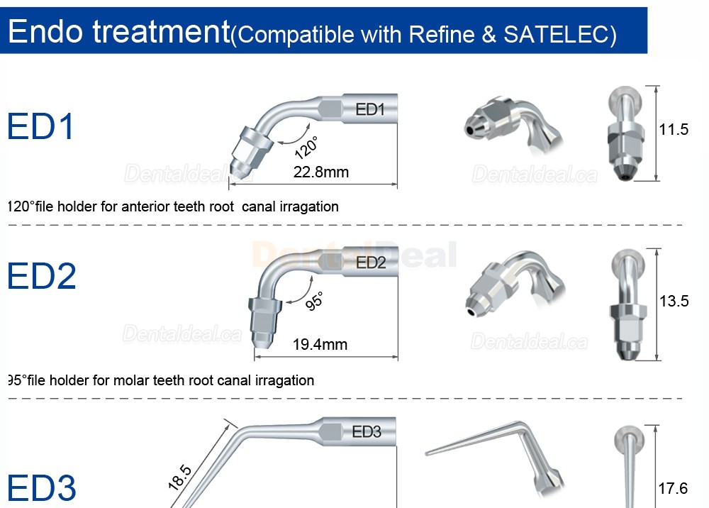 10Pcs Refine&reg; Endodontic Ultrasonic Tips ED1 ED2 ED3 ED4 ED5 ED6 ED7 ED8 ED9 ED10 ED11 ED14 ED15 Fit Satelec NSK DTE