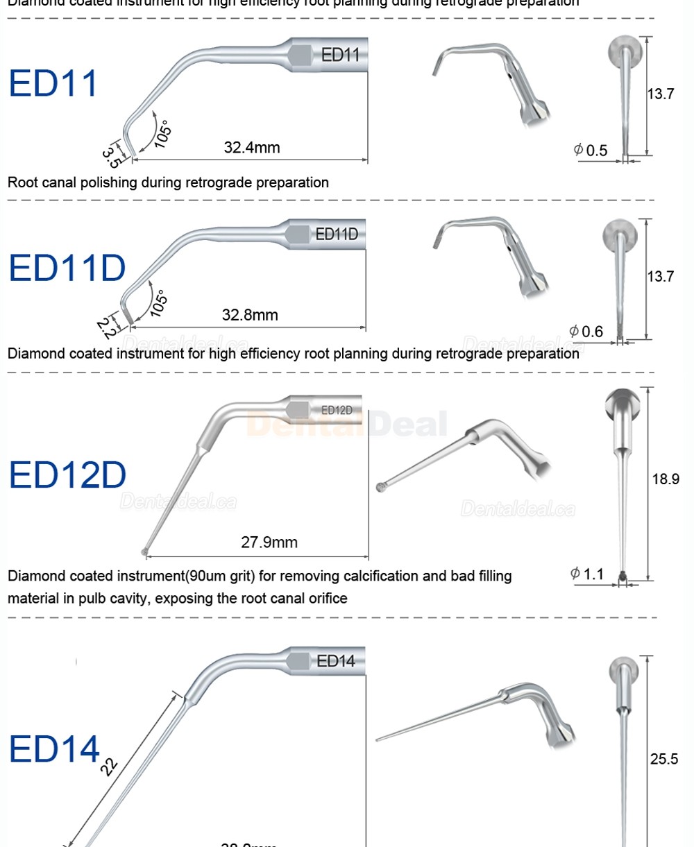10Pcs Refine&reg; Endodontic Ultrasonic Tips ED1 ED2 ED3 ED4 ED5 ED6 ED7 ED8 ED9 ED10 ED11 ED14 ED15 Fit Satelec NSK DTE