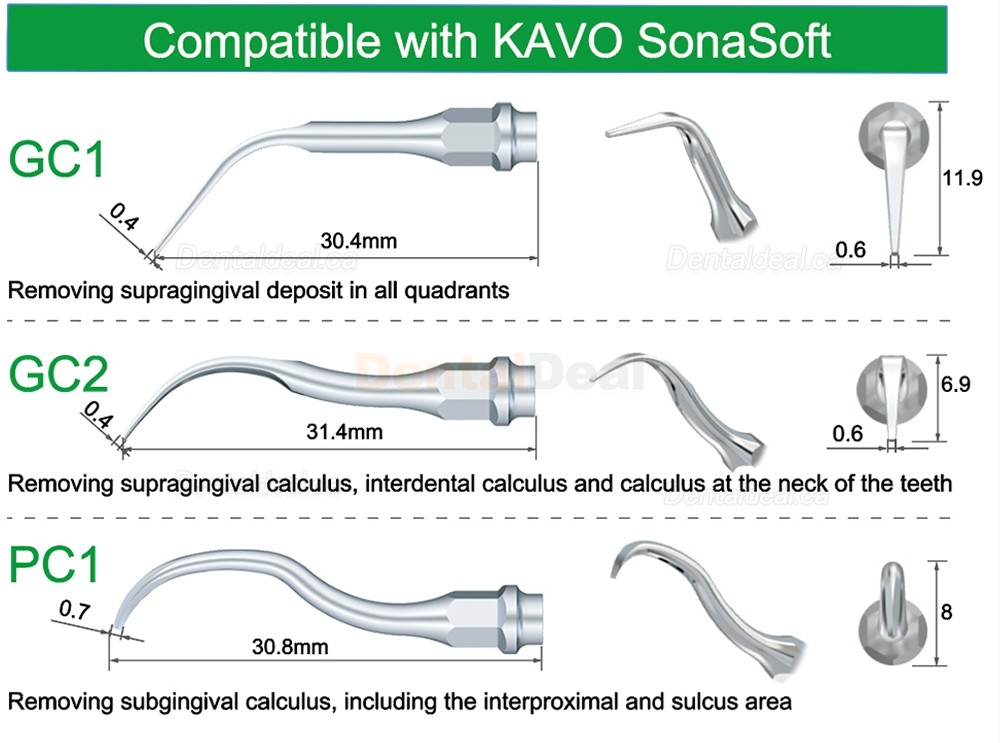 5Pcs Refine&reg; Dental Air Scaler Tips GC1 GC2 PC1 Fit Kavo SonaSoft Scaler Handpiece