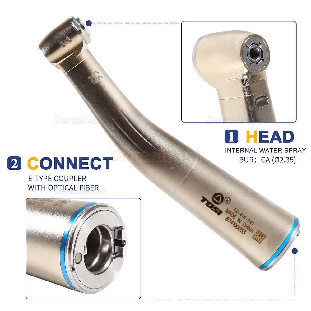TOSI TX-414-741 Dental Fibre Optic 1:1 Contra Angle Handpiece E type