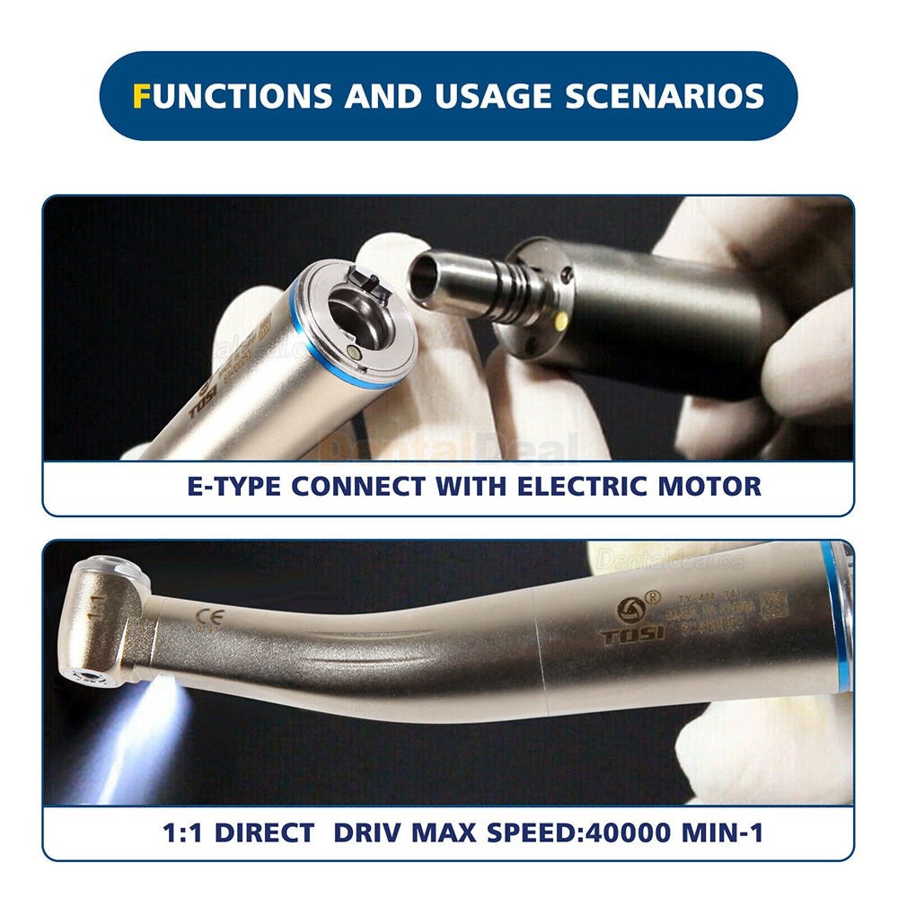 TOSI TX-414-741 Dental Fibre Optic 1:1 Contra Angle Handpiece E type