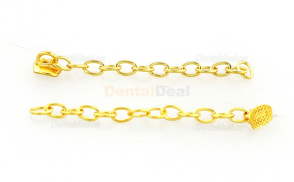 10Pcs Orthodontic Traction Rectangular Button with Chain Gold Plated