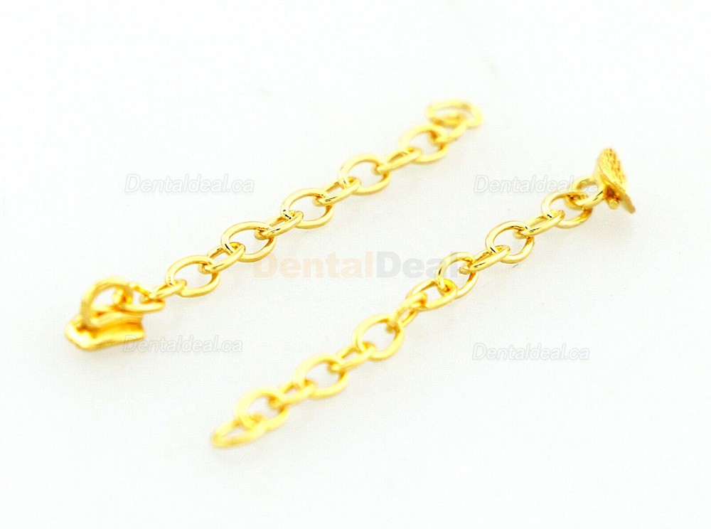 10Pcs Orthodontic Traction Rectangular Button with Chain Gold Plated