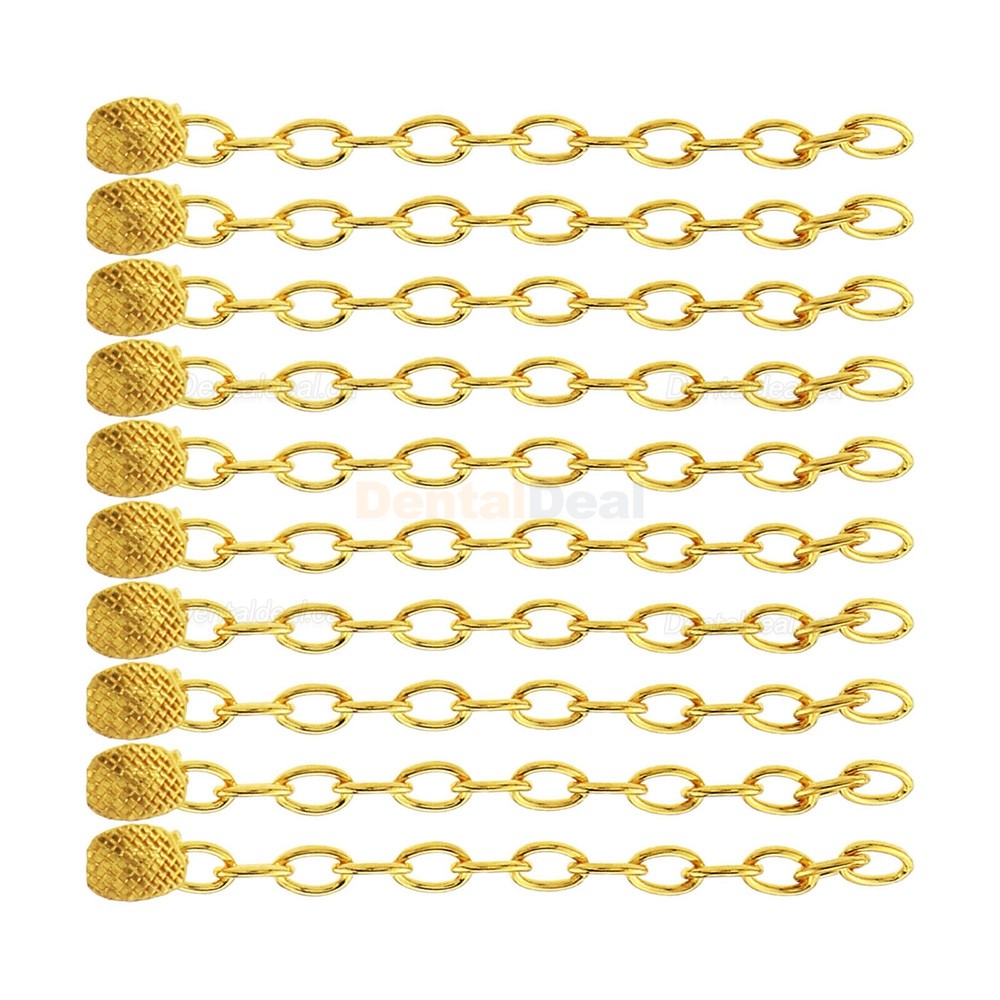 10Pcs Orthodontic Traction Rectangular Button with Chain Gold Plated