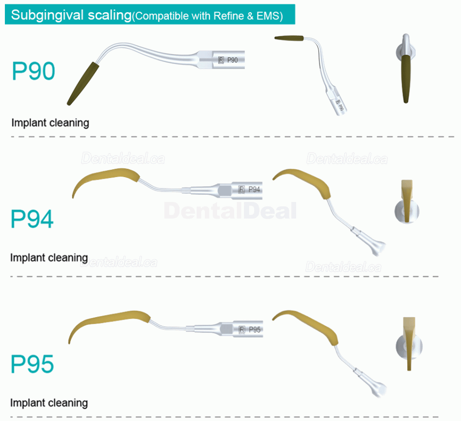 5Pcs Refine&reg; Ultrasonic Scaler Tips for Implant P90 P94 P95 P96L P96R Fit EMS MECTRON WoodPecker